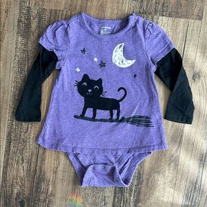 GAP Purple Baby Bodysuit cat on witche’s broom Halloween